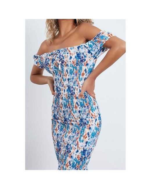 I Saw It First Abstract Floral Print Shirred Body Frill Midi Dress