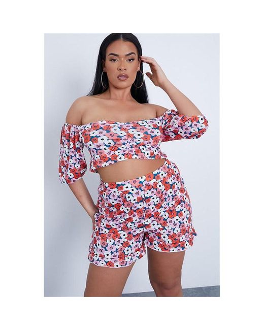 I Saw It First Plus Floral Ruched Front Milk Maid Crop Top