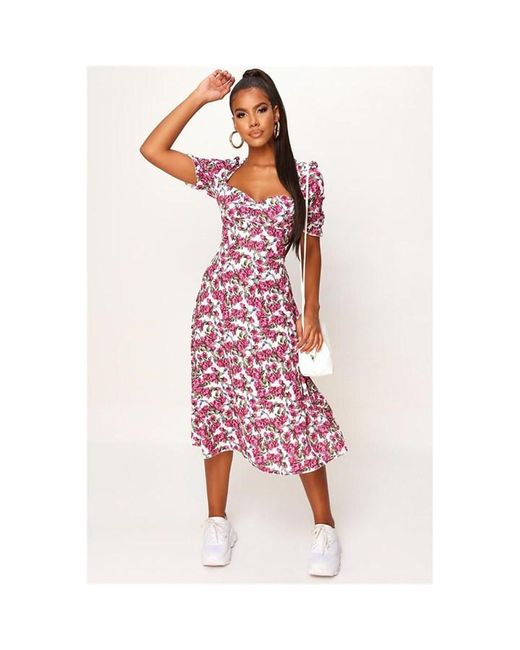 I Saw It First Floral Print Puff Sleeve Button Front Midi Dress
