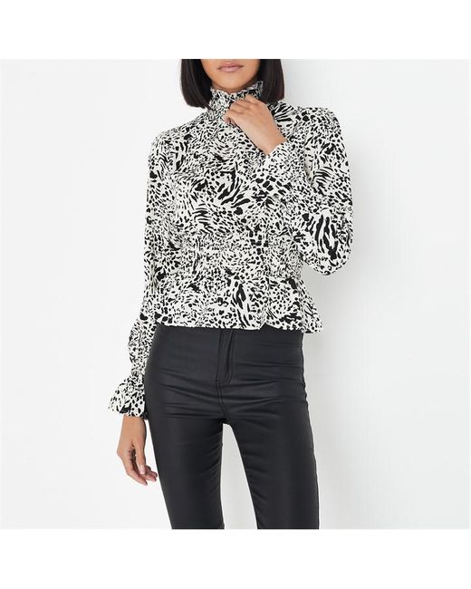 Missguided Frill Neck Shirred Blouse