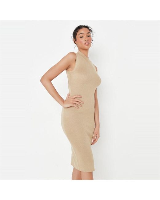 Missguided High Neck Backless Rib Knit Midaxi Dress