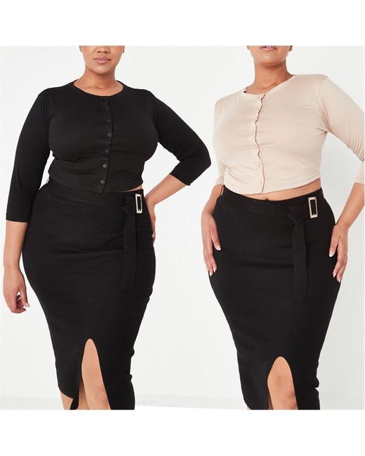 Missguided Button Front Long Sleeve Crop Top 2 Pack