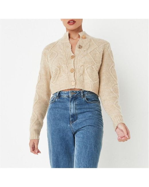 Missguided Petite High Neck Cable Knit Cropped Cardigan