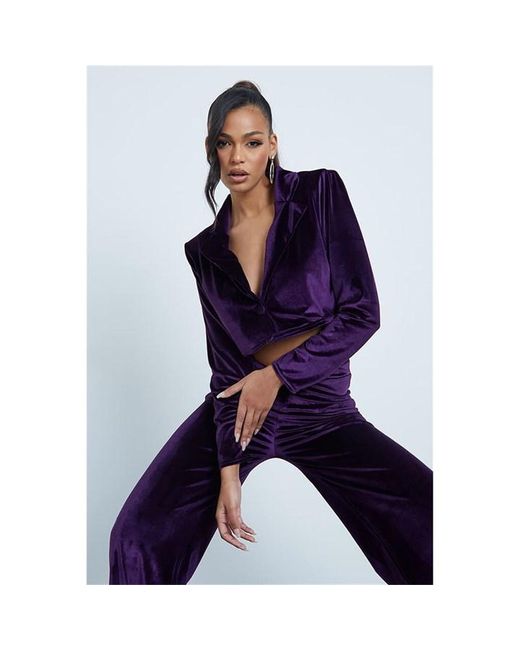 I Saw It First Co Ord Velvet Single Breasted Cropped Blazer With Shoulder Pads