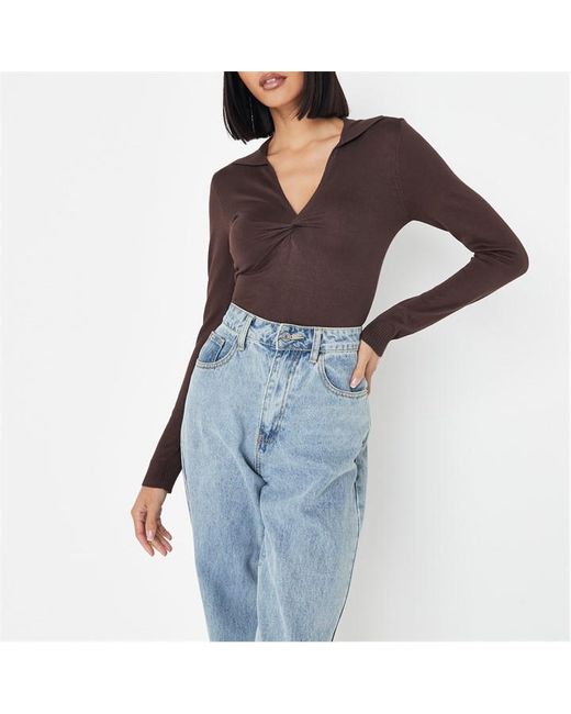 Missguided Long Sleeve Twist Front Knit Top