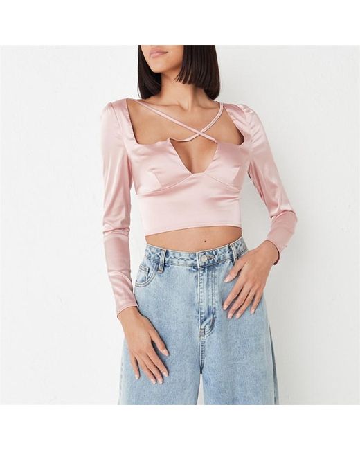 Missguided Tall Satin Cross Strap Crop Top