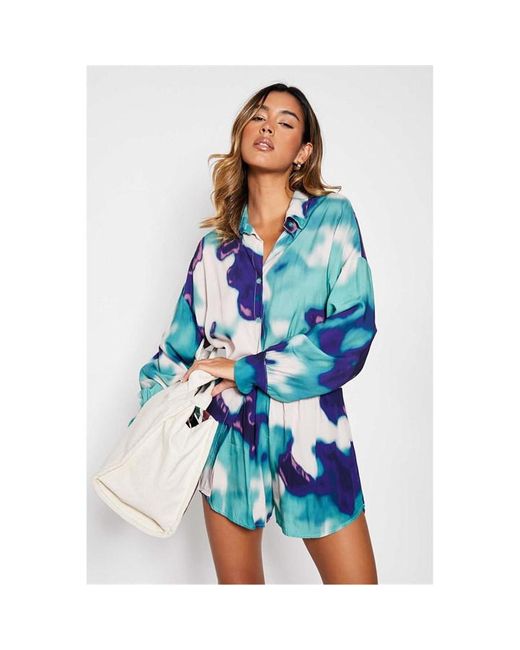 I Saw It First Abstract Printed Long Sleeve Button Front Oversized Shirt Co Ord