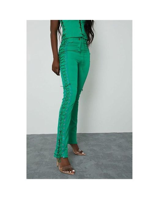 I Saw It First Emerald Full Lace-Up Woven Straight Leg Trousers
