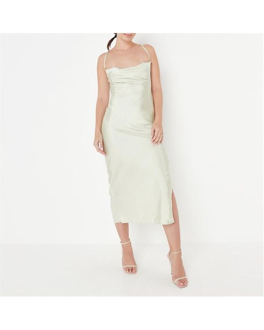 Missguided Tall Hammered Satin Cowl Neck Cross Back Midaxi Dress