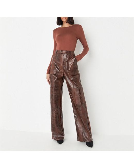 Missguided Tall Faux Leather Croc Cargo Trousers
