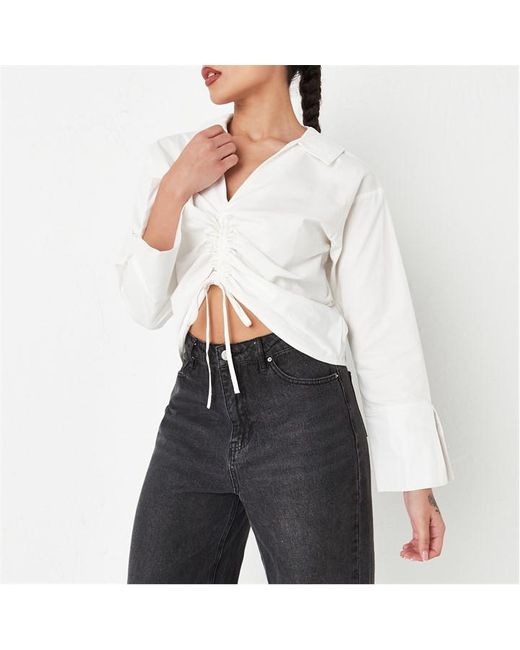 Missguided Petite Ruched Front Crop Shirt