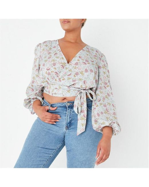 Missguided Plus Floral Print Wrap Front Cropped Blouse