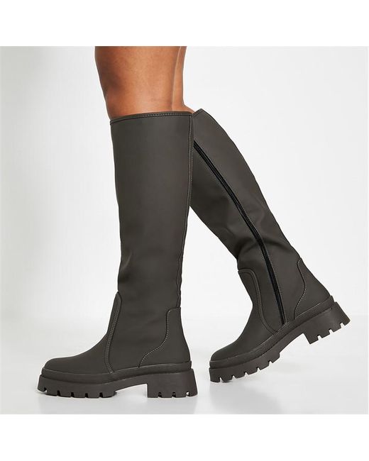 I Saw It First Rubberized Pu Chunky Wellie Style Knee High Boot