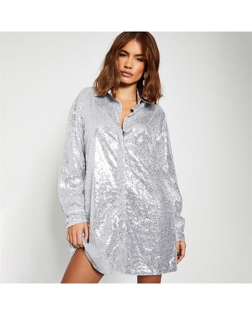 I Saw It First Sequin Oversized Shirt Dress