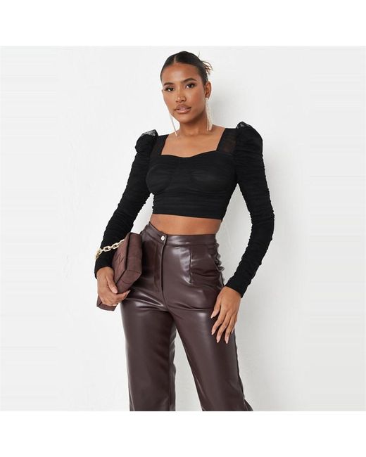 Missguided Mesh Ruched Milkmaid Crop Top
