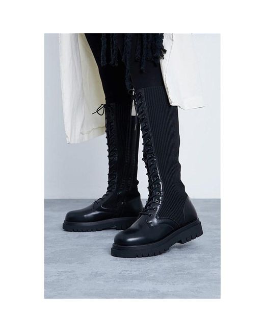 I Saw It First Knitted Knee High Lace Up Boot