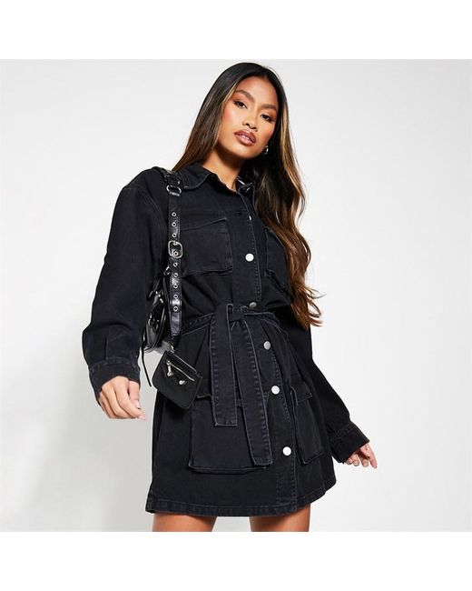 I Saw It First Utility Pocketed Belted Denim Dress