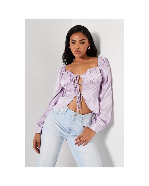 I Saw It First Satin Tie Front Milkmaid Style Blouse