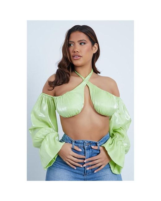 I Saw It First Exaggerated Sleeve Halterneck Crop Top