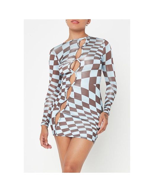Missguided Checkerboard Cut Out Slinky Mini Dress