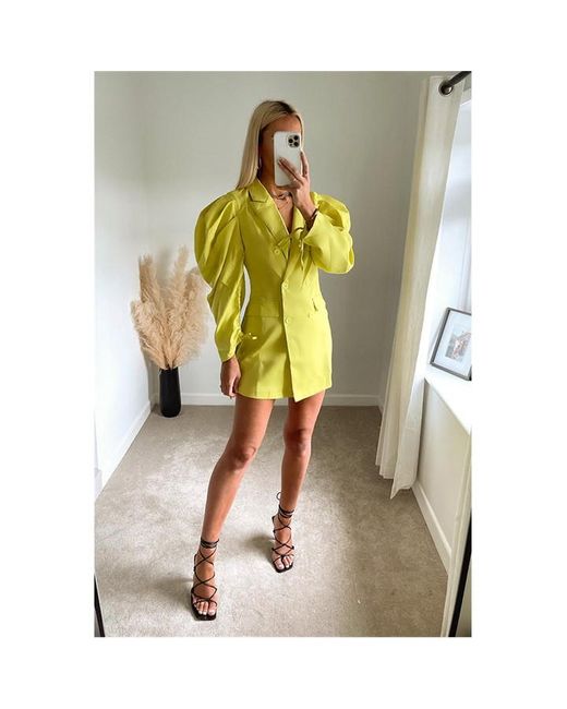 I Saw It First Lime Woven Puff Sleeve Blazer Dress
