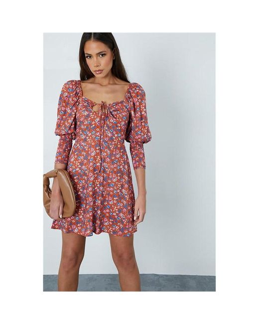 I Saw It First Woven Floral Shirred Puff Sleeve Skater Dress