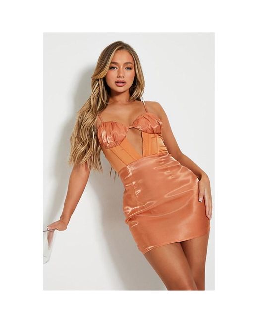 I Saw It First Satin Ruched Bust Corset Cut Out Bodycon Dress