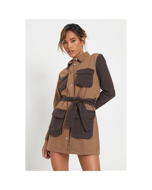 I Saw It First Chocolate Colour Block Utility Dress