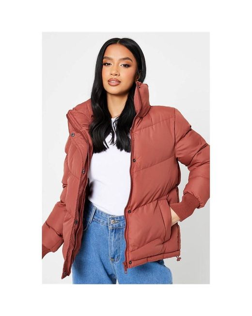 I Saw It First Rosewood Petite High Neck Puffer Coat