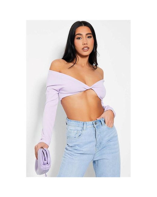 I Saw It First Lilac Scuba Off Shoulder Twist Front Blouse