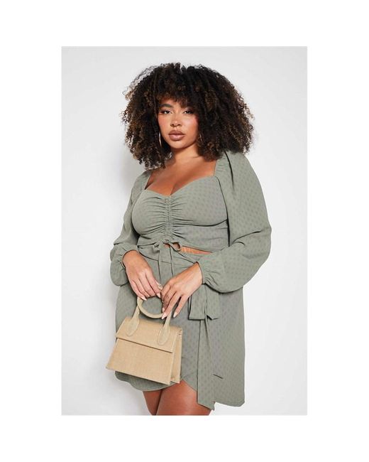 I Saw It First Khaki Plus Ruched Front Volume Sleeve Blouse