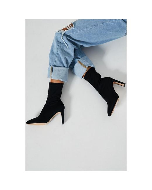 I Saw It First Pointed Toe Flat Heel Lycra Sock Ankle Boot