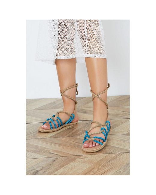 I Saw It First Colour Block Rope Lace Up Leather Flat Sandals