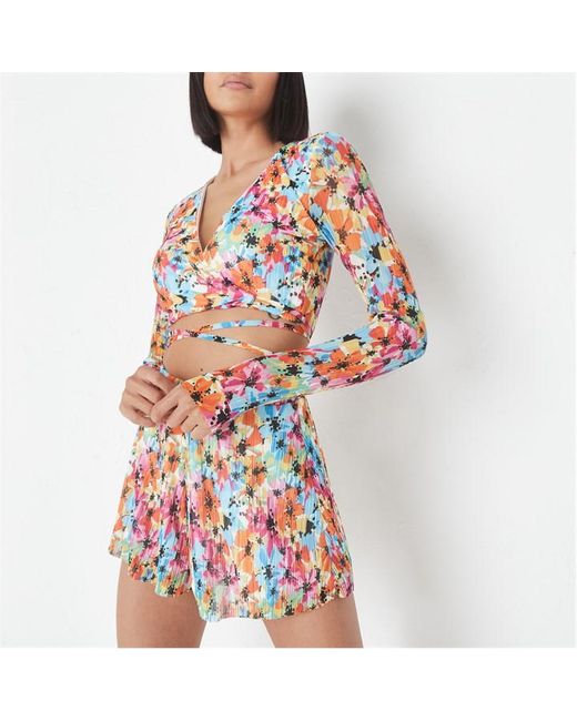 Missguided Co Ord Floral Print Plisse Floaty Shorts