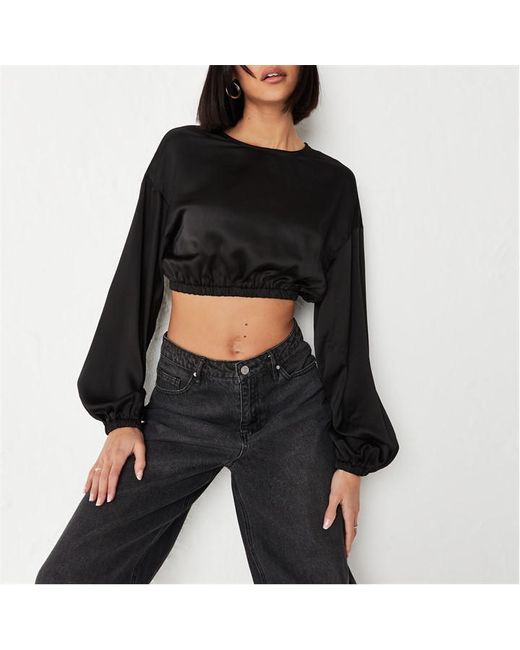 Missguided Puff Sleeve Satin Crop Top