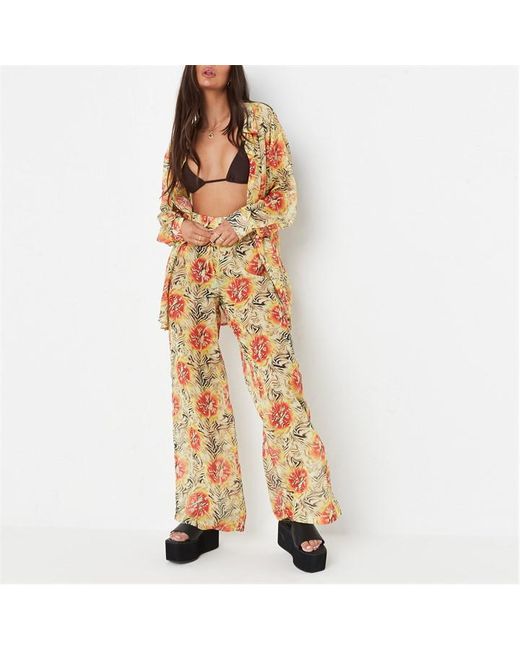 Missguided Tropical Print Mesh Beach Cover Up Trousers