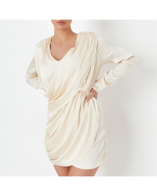 Missguided Drape Front Ruched Plunge Satin Mini Dress
