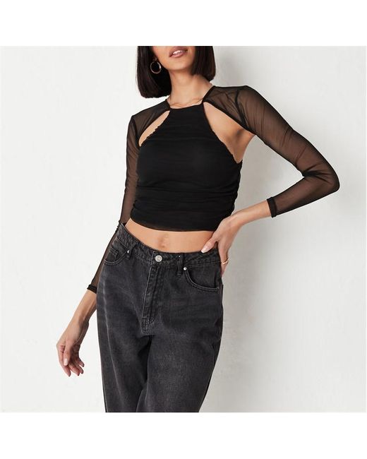 Missguided Cut Out Mesh Ruched Top
