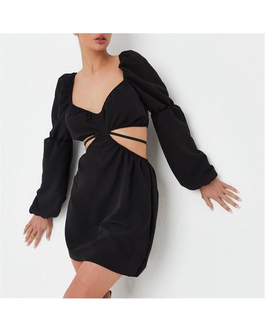 Missguided Puff Sleeve Cut Out Mini Dress
