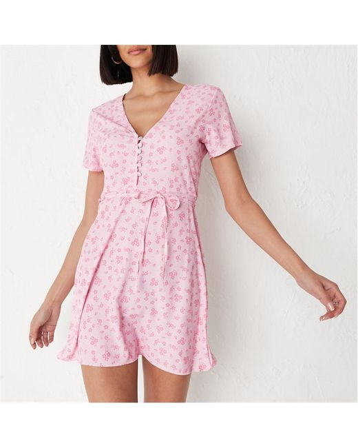 Missguided Ditsy Floral Print Half Button Tea Dress