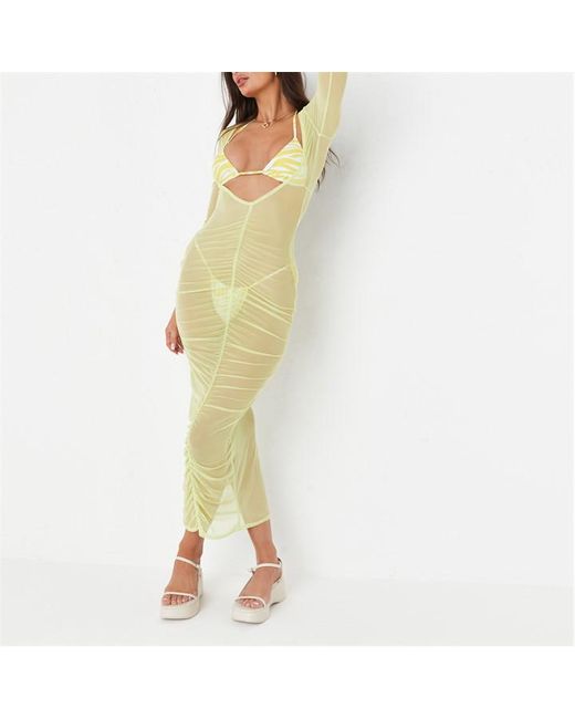 Missguided Ruched Sheer Mesh Beach Cover Up Maxi Dress
