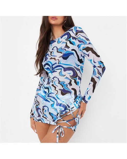 Missguided Abstract Print Mesh Tie Side Beach Cover Up Mini Dress