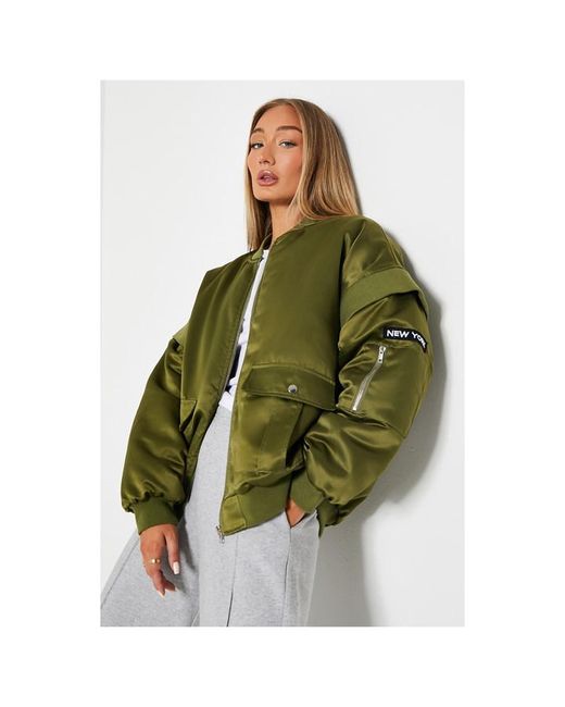 I Saw It First Oversized Satin Bomber Jacket With Sleeve Detail