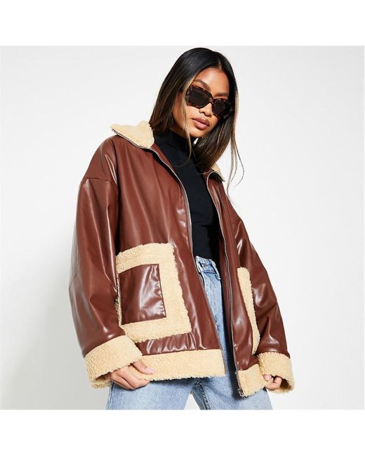 I Saw It First Pu Borg Lined Zip Up Jacket