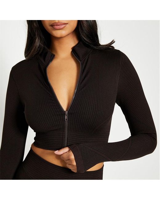 I Saw It First Seamless High Neck Zip Front Crop Top