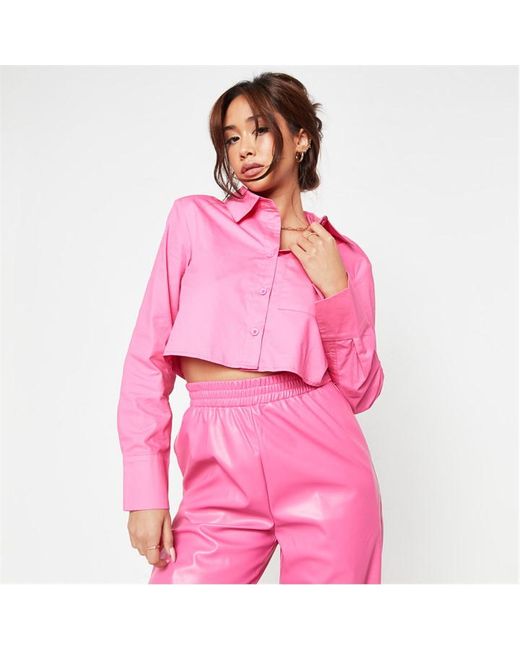 Missguided Button Padded Shoulder Cropped Shirt
