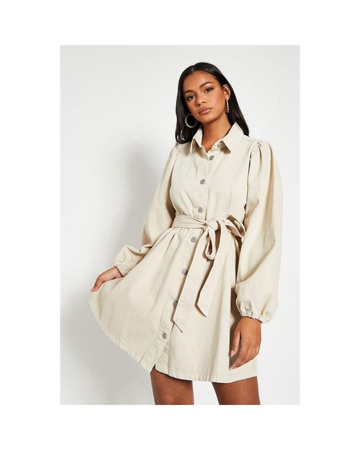 I Saw It First Puff Sleeve Belted Shirt Dress