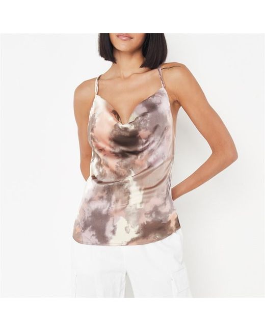 Missguided Tie Dye Cowl Neck Satin Top