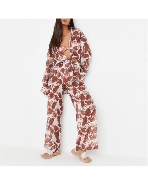 Missguided Palm Print Sheer Mesh Beach Cover Up Trousers