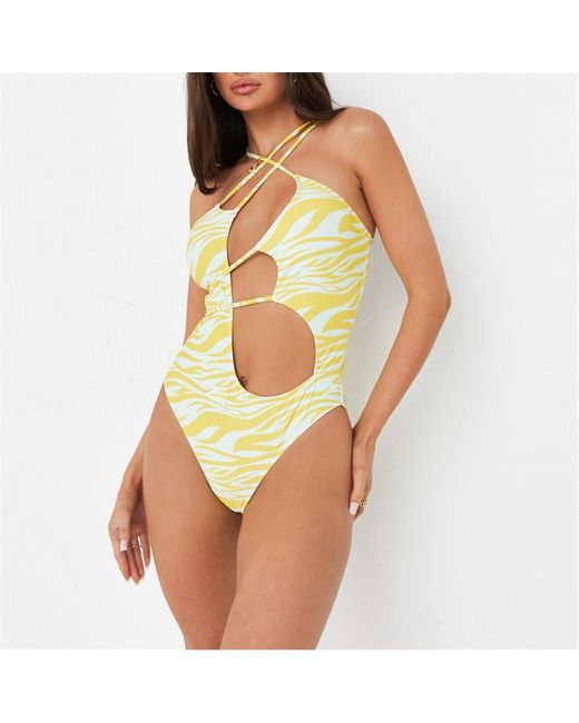 Missguided Animal Print Strappy Asymmetric Swimsuit